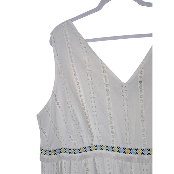 NEW Roamans 24W Dress White Cotton Embroidered Eyelet Tiered Maxi - Picture 5 of 10